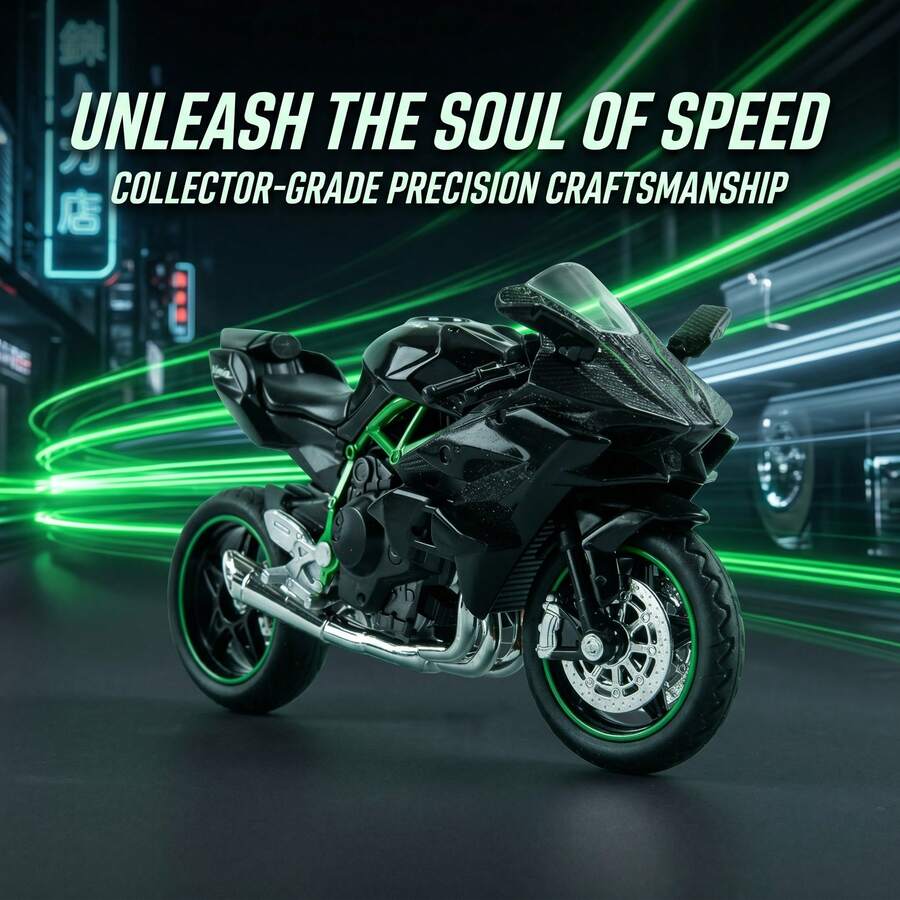 Alloy Kawasaki Motorcycle Model, Carbon Fiber Texture Body Shell, Linked Handlebars With Rotatable Steering, Model With Shock Absorption Effect - Suitable For Model Enthusiasts Collection, Birthday Gift - Multicolor - View 1