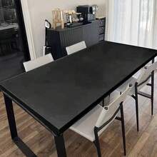 1pc Waterproof PU Stretch Tablecloth, Solid Color Oil-Proof Fitted Dining Table Cover, Dustproof Reusable Elastic Protective Table Cover For Dining Table, Coffee Table & Desk - Black [Waterproof] - View 8