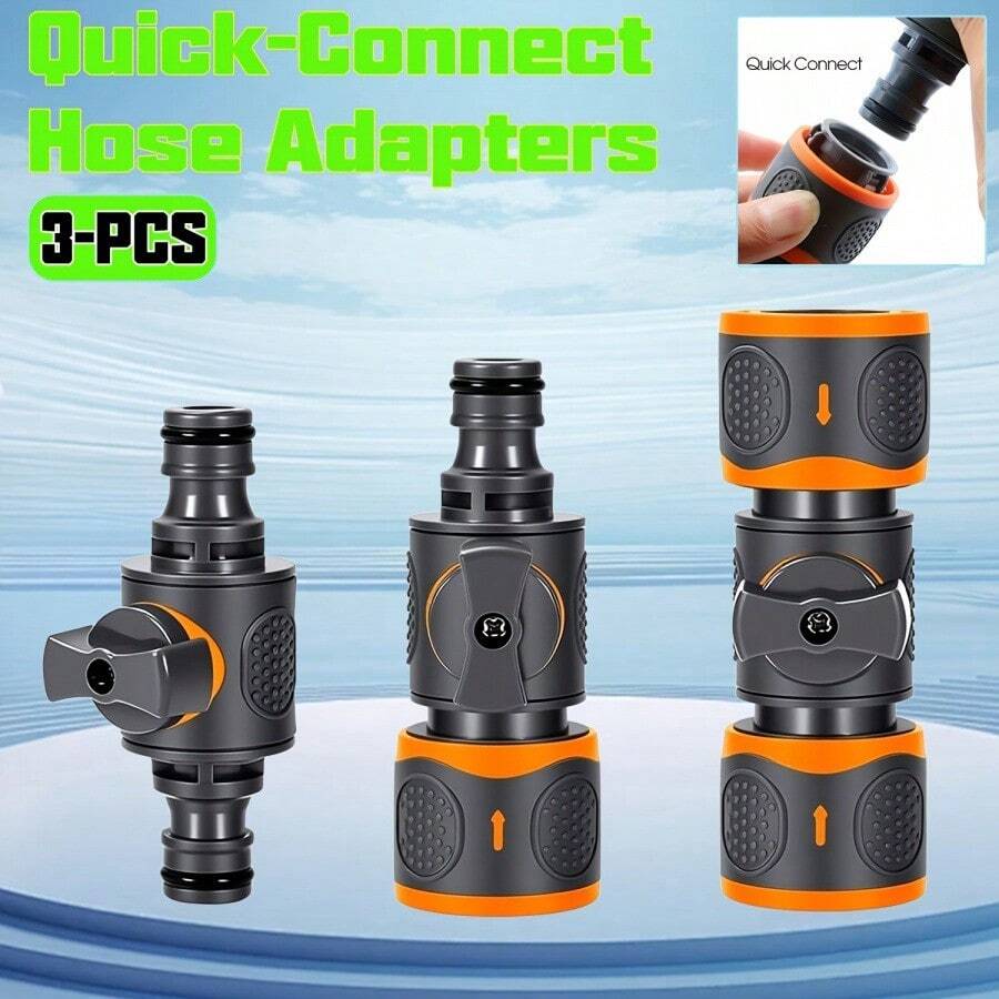 3pcs Garden Hose Connector Set, Quick Connect Hose Adapter With Shut-Off Valve, Ball Valve Quick Coupling Extension Adapter Kit, Compatible With Garden Spray Gun And Car Wash Gun - 3pcs - View 1