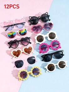 12/6/1pcs Kids Bear Shaped Fashion Glasses, Suitable For Summer Daily Wear. Kids Bear Shaped And Flower Shaped Fashion Glasses, Suitable For Summer Daily Use. Glasses Case Suitable For 3-8 Years Old Children. Cute Cartoon Flower Fashion Glasses, Suitable For Boys And Girls, Fashion Cute Retro Glasses, Classic Kids Fashion Glasses. (Free Paper Glasses Case) - Multicolor - View 2