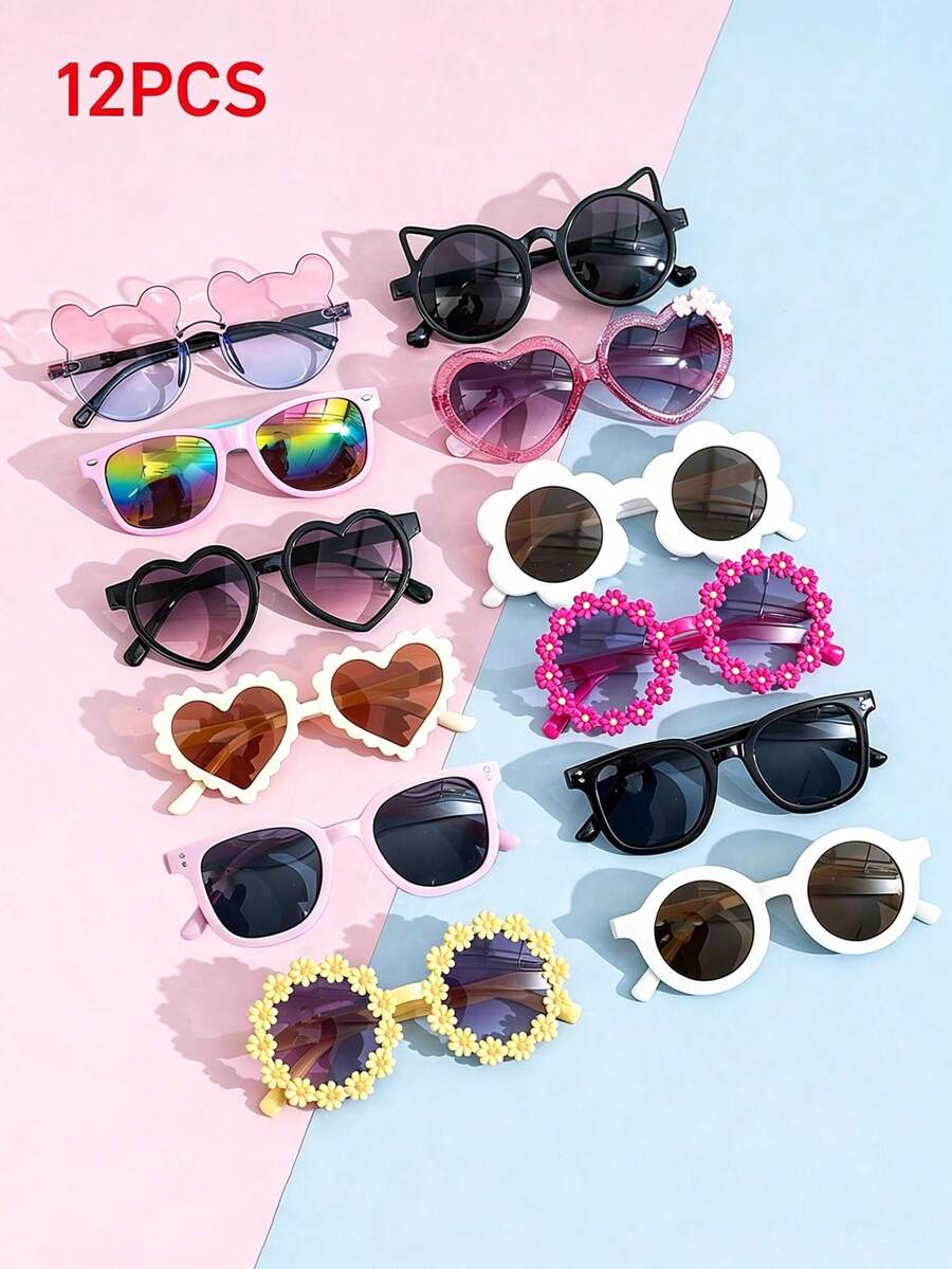 12/6/1pcs Kids Bear Shaped Fashion Glasses, Suitable For Summer Daily Wear. Kids Bear Shaped And Flower Shaped Fashion Glasses, Suitable For Summer Daily Use. Glasses Case Suitable For 3-8 Years Old Children. Cute Cartoon Flower Fashion Glasses, Suitable For Boys And Girls, Fashion Cute Retro Glasses, Classic Kids Fashion Glasses. (Free Paper Glasses Case)