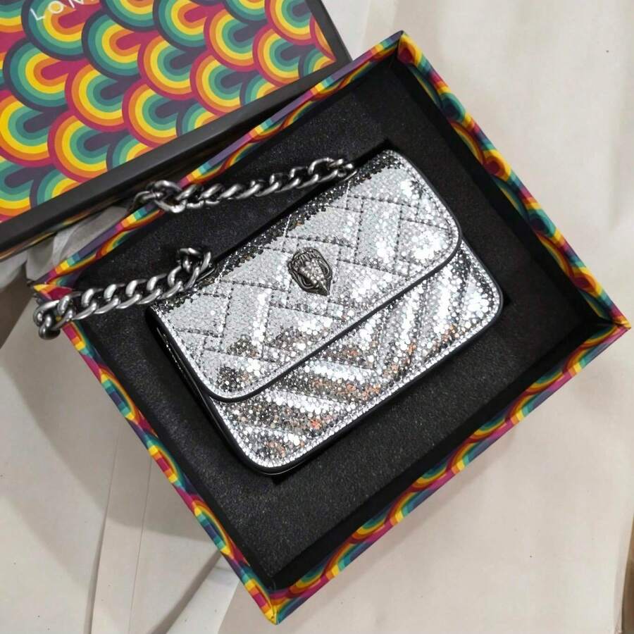 Kur T Geiger Luxury Quilted Mini Chain Crossbody Bag Versatile Shoulder Crossbody & Handheld Flap Bag Classic Flap Design Shoulder & Handbag - Silver - View 1