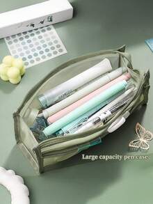 tonxiyuemu Transparent Mesh Pencil Case, Student Stationery Bag, Minimalist Design, High Aesthetic, Portable And Convenient For Storing Stationery. Perfect For Use During Back To School Season At School. - Single Piece - View 4