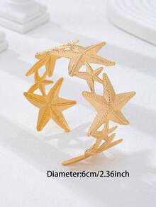 1件金色海星造型女款手鍊，海洋主題粗款海星手鍊，夏季波西米亞風海灘飾品 - 金色 - 查看 3