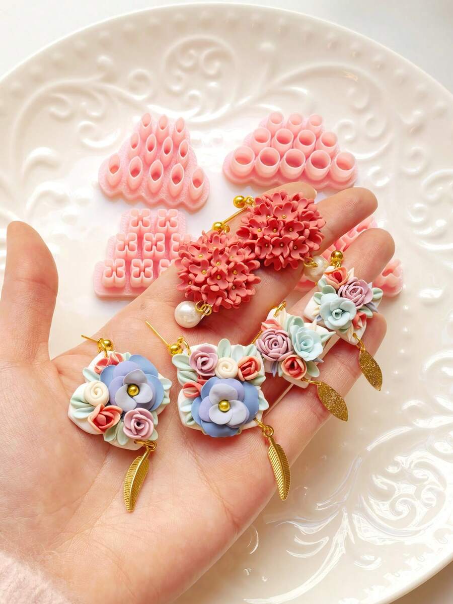 花朵鏤空聚合物黏土模具,迷你花卉耳環模具,DIY手工黏土耳環珠寶製作用品 - 花 - 查看 1