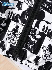 Disney Autumn Baby Boy Newborn Mickey Mouse Cute Zipper Hooded Jacket With Mickey Mouse All-Over Print, Cute Cartoon Pattern, Slightly Elastic, Suitable For Baby Newborn Daily Wear, Great Gift - Black - View 5