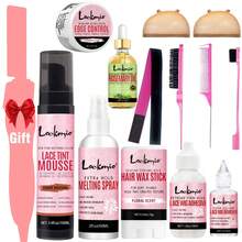 lockmio 14pcs Lace Wig Installation & Edge Styling Kit| Extreme Hold Wig Glue, 24h Strawberry Edge Control,Wax Stick, Fast Melting Spray & Lace Remover, Wig Cap, Styling Tools, Waterproof, Lace Frontal, Frizz Control Natural Hair,All Hair Types,Daily Styling - 14pcs-深棕色 - 查看 12