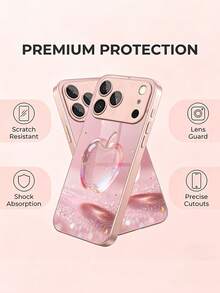 1pc New Luxury Gradient Ice Crystal Pink Apple Glitter Pattern High Definition Tempered Glass Phone Case Protective Cover Compatible With Apple/ Phones IPhone17Pro Max/17 Air/16 Pro Max/15/14 Plus/13/12/11/XR/8P/6S/Galaxy S26/S26 Plus/S26 Ultre/S25/S24/S23/S22/S20/S10/A90/A73/A56/A52/A36/A35/A20/A16/A06/A05/A03S - Multicolor - View 4