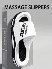 Unisex Indoor Home Massage Slippers, Soft Bottom Comfortable Pressure-Relieving Wear-Resistant Bathroom Shower Slides, Fashion Letter Acupressure Massage Slippers For Couples - White - View 2