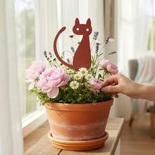 1pc Vintage Distressed Iron Cat Garden Stake, Balcony Potted Plant Decor Insert, Cartoon Kitten Flower Pot Ornament For Garden And Home Decor - Cat Floor Socket - View 6