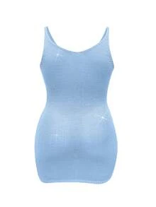 Women's Plus Size Summer Beach Vacation Bohemian Style Shiny Silk Ruched Crochet Strap Cover-Up Mini Dress, Lightweight Semi-Sheer Holiday Dress - Blue - View 8