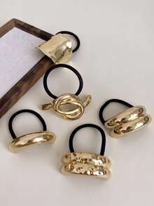 7/6/5/1 Piece Set Metal Simple Cold Style Personalized Hair Tie Ponytail Elastics Rubber Bands - Multicolor - View 1