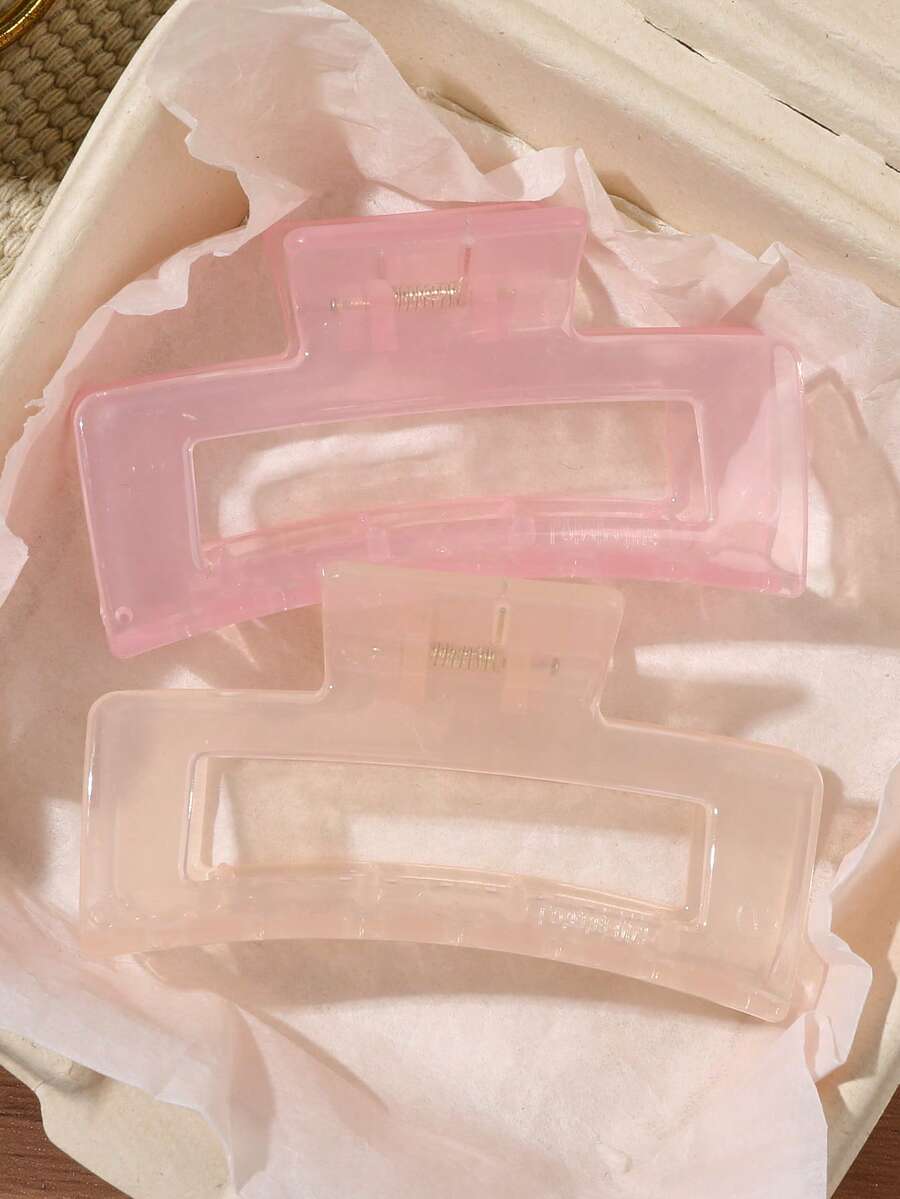 2入組乳白色與粉色純色果凍方型髮夾,適用於髮髻、馬尾、半紮造型、碎髮管理,極簡休閒清新優雅,適合日常居家辦公通勤購物約會旅遊度假髮飾 - 彩色 - 查看 1