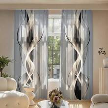 2pcs/Set 2D Printed Polyester Fabric Curtains, Machine Washable, Suitable For Bedroom, Living Room And Office, Home Decor Universal Semi-Sheer Curtains (Slight Color Difference May Occur Due To Shooting Angle Of Finished Product) - Multicolor - View 6