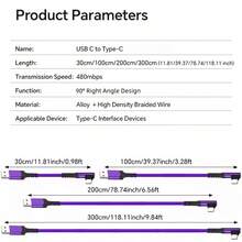 Tzlrxl 1條 USB-A 轉 Type-C 數據線（90°彎頭）– 相容於華為及更多智慧型手機（數據傳輸與充電） - 紫色 - 查看 8