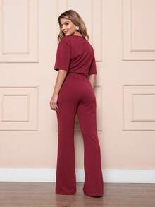 TZ-128 Comfortable And Versatile Casual Wide Leg Pants Set - Burgundy - View 3