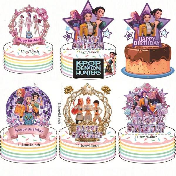 1/6 peças Novos K-POP D Emon Hunters Decoração de Festa de Aniversário Essencial para Feriados, Palitos de Decoração de Bolo com Padrão de Bruxa, Enfeites de Festa de Aniversário com Tema de Halloween, Ótima Opção de Presente para Família e Amigos