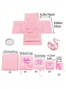 Pink, black, and white exploding box 5層創意爆炸禮物盒，附有「生日快樂」字母禮品包裝盒。可自行創造5層不同禮物。生日、聖誕節和週年紀念的理想神秘自製禮物。 - 查看 2