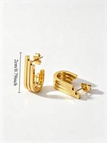 YUNCHUN 1 Pair Exquisite 18K Gold Plated Ear Clips, Women's Versatile Daily Commute Minimalist Earrings, Fashion Style Ear Jewelry, Suitable For Daily Wear And Workplace Commute - Gold - View 2