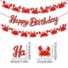 1set Red Glitter Crab Happy Birthday Banner Set,Cartoon Red Crab Cutout Garland,Party Supplies,Home Decor,Room Decor,Happy Birthday Banner,Wall Decor,Bedroom Decor,Beach Pool Hanging Decor,Suitable For Seafood Themed Beach & Pool Birthday Party - A - View 9