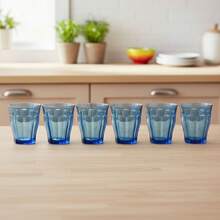 DURALEX | Set Of 6 Picardie Marine Blue 250ml Tempered Glass Water Glasses, Low Tempered Glass Tumblers With Embossed Design, Stackable, Dishwasher And Microwave  , Home & Kitchen - Picardie Marine - View 5