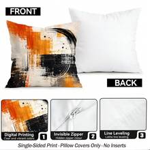 4pcs/1pc Orange & Black Ink Splatter Abstract Art Pattern Pillowcase Without Insert, Single-Sided Printed Pillowcase, Suitable For Living Room Bedroom Home Decor, All Seasons Pillowcase - Multicolor - View 4