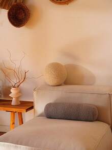 泰迪絨滾筒枕頭，布克爾絨滾筒靠墊套，含內填充物 - 灰色 - 查看 2