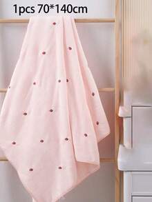 Coral Fleece Embroidered Strawberry Small Towel, Microfiber Solid Color Embroidered Strawberry Bath Towel, Strawberry Towel, Microfiber Solid Color Embroidered Strawberry Bath Towel Or Towel, Couple Style Home Hand Towel, Bath Towel, Soft Skin-Friendly Bathroom Towel, Bathroom Supplies - Pink - View 13