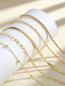 5pcs/Set Elegant Adjustable Gold Bracelets, 304 Stainless Steel Minimalist Bangles, Suitable For Women's Daily Wear - Gold - View 3