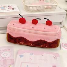 1pc Cute Cherry Cake Plush Pencil Case, Ins Style Large Capacity Makeup Bag For Girls, Student Stationery Pencil Storage Bag, Cute Fashionable Reasonable Design, Large Capacity, Wide Opening, Multi-Functional, Creative Cake Shape, Soft, Looks Delicious, Back To School Essential - 1 - View 7