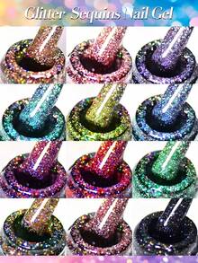 GAVY 1件裝奢華幻彩亮片鑽石美甲凝膠，多色變色彩虹反光雷射閃粉 UV 固化指甲油，無動物實驗純素高顯色平滑自動流平凝膠，專為高端美甲設計 - 彩色 - 查看 2