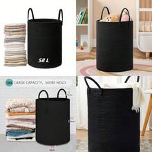 Cestas Almacenaje Cuerda de Algodón con AsasCesta Lavandería de Cuerda Tejida Multiusos Juguetero Practico Guardar Ropa Mantas y Juguetes Para Lavandería Dormitorio y Salón 58 L - Negro - Ver 1