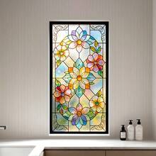 1pc Bohemian-Style Frosted Privacy Window Film With Colorful Floral Patterns. Reusable PVC Electrostatic Adsorption Film, No Glue Required. Suitable For Bathrooms, Bedrooms, Kitchens, And Home Decor. - Frosted Glass Sticker - View 3