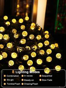 20/50/100 LED 太陽能水晶球串燈,長度 16.4/22.9/39.3 英尺,防水仙女燈串,8 種照明模式,適用於花園、庭院、陽台、露營、派對、婚禮、聖誕節、萬聖節、秋季、節日裝飾 - 太陽能花園燈 - 查看 5