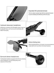 Hands-Free Wireless Bluetooth Earbuds With Polarized Smart Glasses, Music, Suitable For Men And Women, Sports, Driving, Running, Built-In Microphone For Calls - Black - View 8
