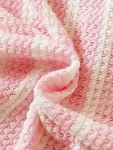 Chatreadl 2pcs/Set Girls Sweet Pink & White Striped Knit Outfit, Summer Round Neck Short Sleeve Top + Drawstring Shorts, Soft & Skin-Friendly Children Casual Wear - Pink - View 9