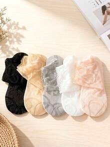 5 Pairs Women's Sexy Lace Patchwork Striped Pattern Short Socks, Soft Comfortable Breathable, Spring Summer Sports Casual Versatile, Fashionable Elegant High-End Lace Socks, Suitable For Adults/Students Outdoor Travel, Daily Casual Matching - Multicolor - View 7