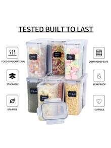 48pcs Sealed Food Storage Containers With LIDS - Lunch Boxes Ideal For Organizing And Storing Grains, Rice, Pasta, Tea, Nuts And Coffee Beans In A Kitchen Pantry - Can Be Used For Dishwasher Washing, Including Labels And Markers - Black and White - View 9