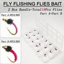 18Pcs-2 Boxs Bundle(9Pcs/Box-Kit A+9Pcs/Box-Kit B)Fly Fishing Flies Bait Fishing For Trout Flies Fly Fishing Midges Lures-Size10#-Wet Flies - Multicolor - View 2