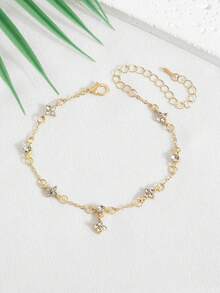 1 buah Gelang Kaki Modis dengan Desain Daun Semanggi Empat Kelopak Keberuntungan, Klasik dan Mewah - Semanggi berdaun empat 1 - View 3