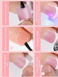 150Pcs/Caja 0#-14# Uñas postizas para pies mate nude estilo francés preformadas degradadas cortas cuadradas de varios tamaños con borde blanco para verano - Multicolor - Ver 6