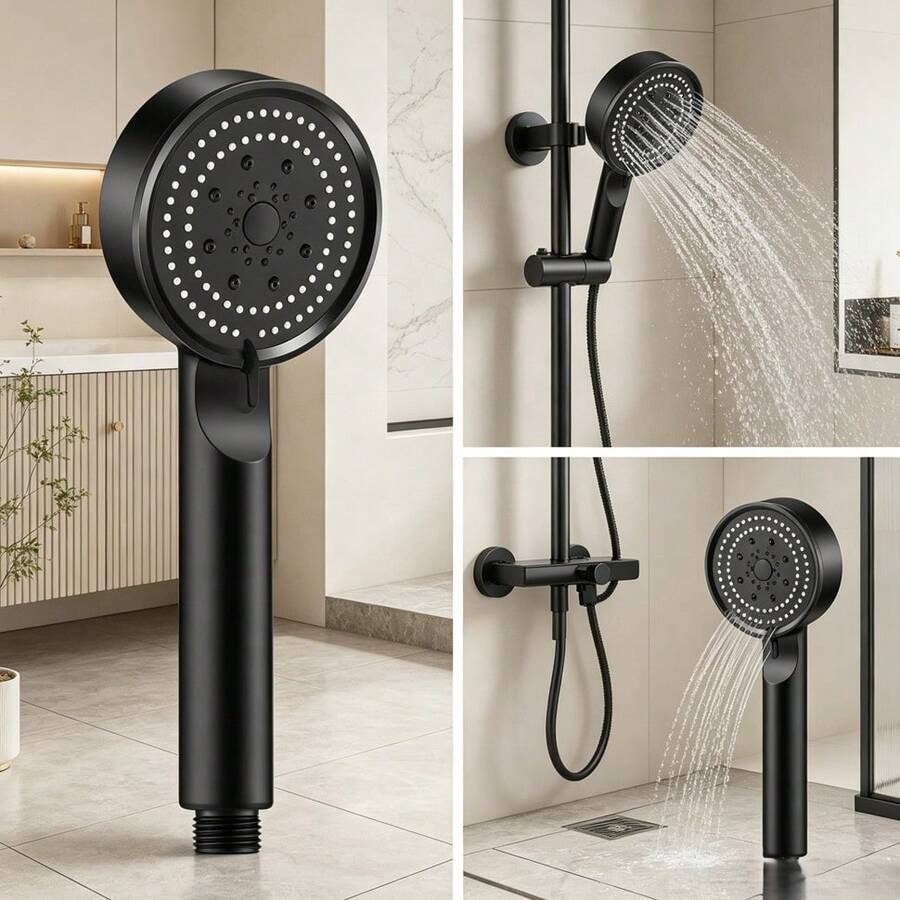 1pc High Pressure Shower Head: 5 Spray Modes, Powerful Bathroom Shower Head With Strong Spray, Small Silicone Nozzles, Universal For High And Low Water Flow - Wall-Mounted, Plastic, Round Design - Single Shower - View 1