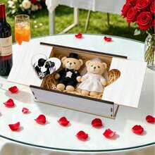 Wooden Bride & Groom Floral Silhouette Wedding Keepsake Box, Heart-Shaped Wooden Storage Box For Photos, Cards, Rings, Elegant Nostalgic Keepsake Gift For Newlyweds, Couples Memory Chest, Romantic Anniversary Treasure Box - View 3