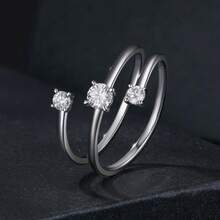 BAMOER Cincin Terbuka Bypass Perak Sterling S925 Asli Hypoallergenic Cincin Janji Bertumpuk untuk Wanita Perhiasan Mewah Hadiah Janji Ulang Tahun untuknya - MSR043-E - View 3