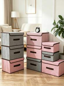 1 Set/1 Piece Non-Woven Fabric Storage Basket, Fabric Organizer Box, Suitable For Dorm, Clothing, Toys, Books, Snacks, Household Items. Foldable, Washable, Large Capacity Linen Storage Bin. - Multicolor - View 9