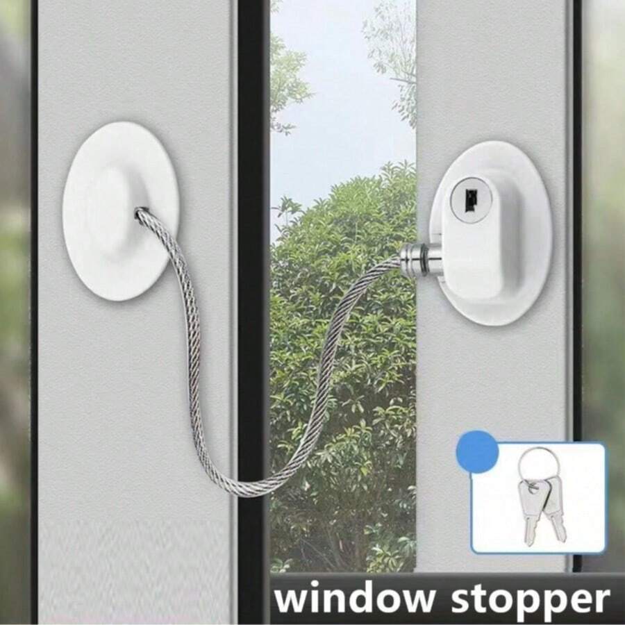 1pc White Multi-Function Child Safety Lock, Cabinet Door Lock, Window Lock, Refrigerator Lock, Sliding Door Window Lock With Stopper - White - View 1