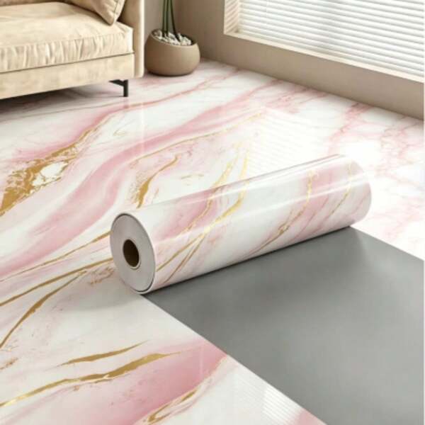 1 Roll Luxury Marble Wallpaper, Pink Contact Paper, Waterproof Oil-Proof Heat-Resistant Home Decor Sticker, PVC Self-Adhesive Wallpaper, Furniture Refurbishment Wallpaper, Suitable For Kitchen Decor, Bathroom Wall Decor, Wardrobe, Desk Refurbishment Sticker