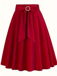 Dress + Solid Color Dress With Front Bow - 紅色 - 查看 1