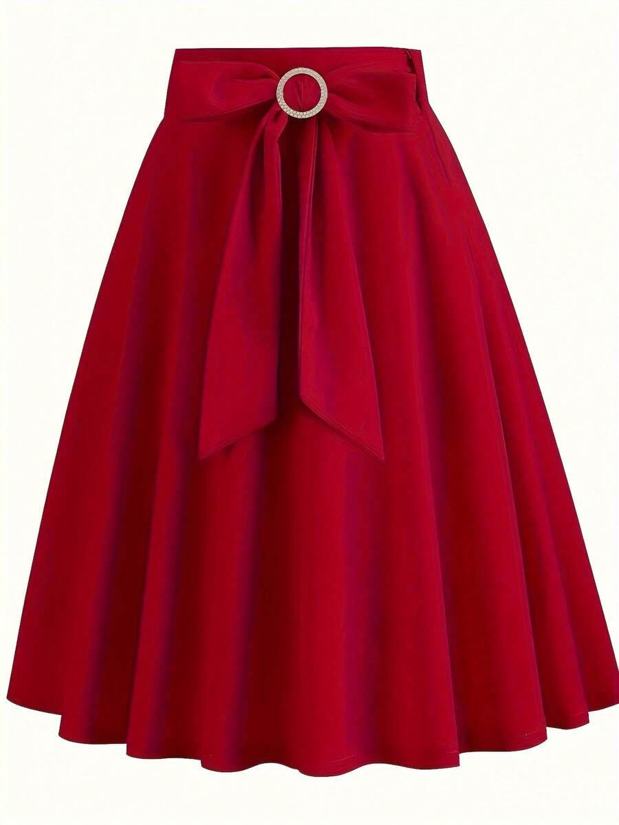 Dress + Solid Color Dress With Front Bow - 紅色 - 查看 1