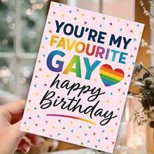 OBOVAY 1張 Dankefunny 同性戀生日卡，浪漫伴侶禮物送給 LGBTQ 朋友，多彩祝福，適合他/她、男朋友/女朋友，成人慶祝禮物，生日卡，幽默 - A - 查看 2